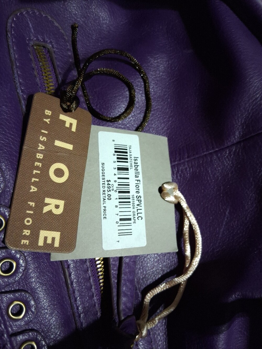 NWT Isabella Fiore Purple Leather "Taja" Satchel - Picture 4 of 4